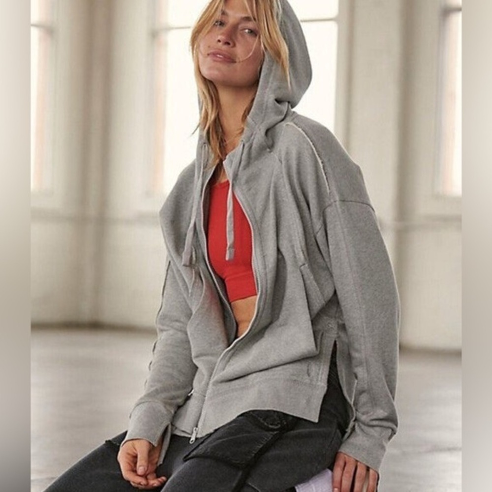 Free People Movement Only One Full Zip Hoodie Gray Large Pockets Women’s Size S
